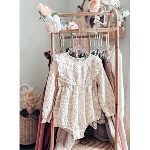 Down The Daisy Path Golden Gingham Flutter Romper 3T